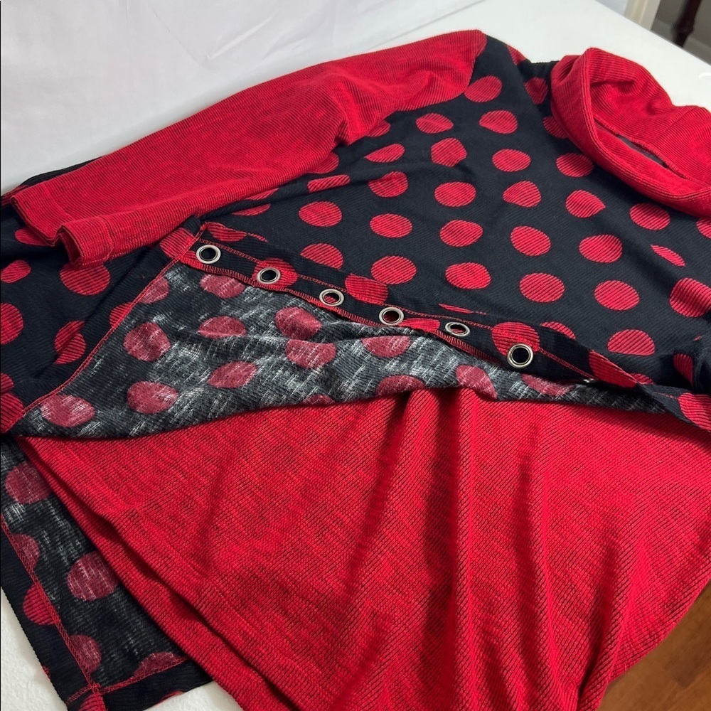 Ali Miles Sz 1X Red and Black Polka Dot Top Art to Wear Cowl Neck NWT - Picture 11 of 12